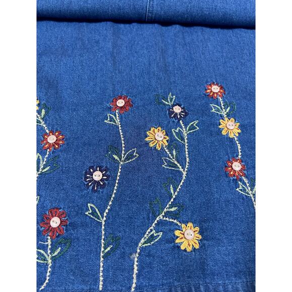 VTG 90's Life Style Plus Maxi Dress 2X Blue Denim Sleeveless Embroidery Floral - Picture 3 of 7